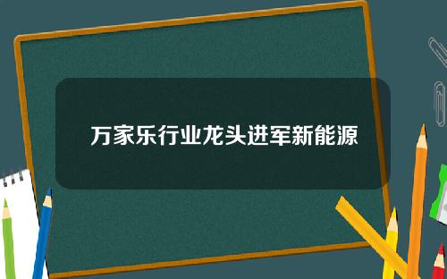 万家乐行业龙头进军新能源