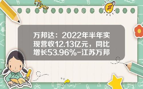 万邦达：2022年半年实现营收12.13亿元，同比增长53.96%-江苏万邦达环保股份公司