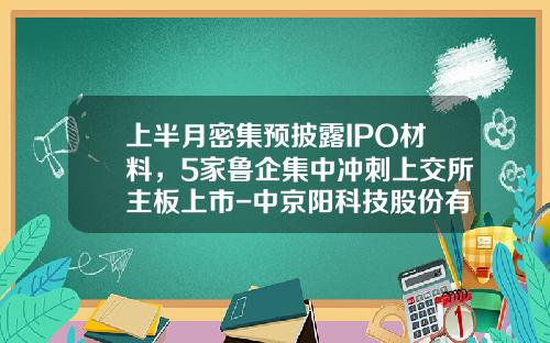 上半月密集预披露IPO材料，5家鲁企集中冲刺上交所主板上市-中京阳科技股份有限公司