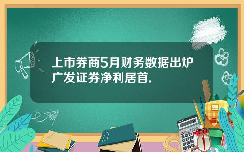 上市券商5月财务数据出炉广发证券净利居首.