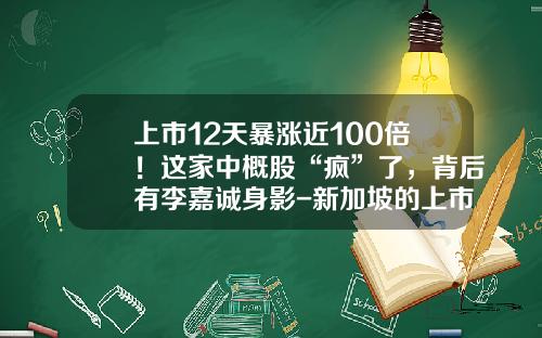 上市12天暴涨近100倍！这家中概股“疯”了，背后有李嘉诚身影-新加坡的上市公司