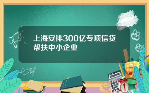 上海安排300亿专项信贷帮扶中小企业