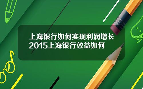 上海银行如何实现利润增长2015上海银行效益如何