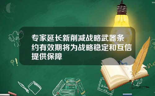 专家延长新削减战略武器条约有效期将为战略稳定和互信提供保障