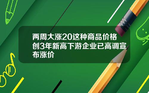 两周大涨20这种商品价格创3年新高下游企业已高调宣布涨价