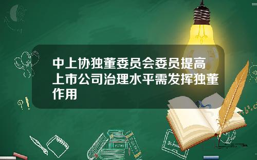 中上协独董委员会委员提高上市公司治理水平需发挥独董作用