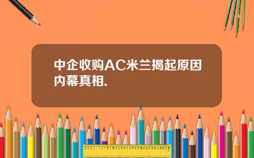 中企收购AC米兰揭起原因内幕真相.