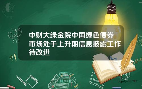 中财大绿金院中国绿色债券市场处于上升期信息披露工作待改进