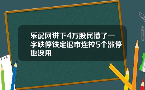 乐配网讲下4万股民懵了一字跌停铁定退市连拉5个涨停也没用