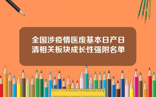 全国涉疫情医废基本日产日清相关板块成长性强附名单