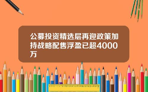 公募投资精选层再迎政策加持战略配售浮盈已超4000万