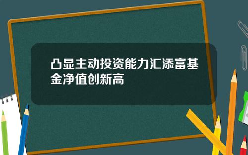 凸显主动投资能力汇添富基金净值创新高