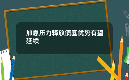 加息压力释放债基优势有望延续