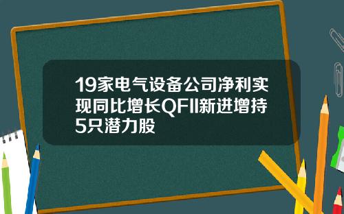 19家电气设备公司净利实现同比增长QFII新进增持5只潜力股