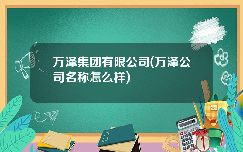 万泽集团有限公司(万泽公司名称怎么样)