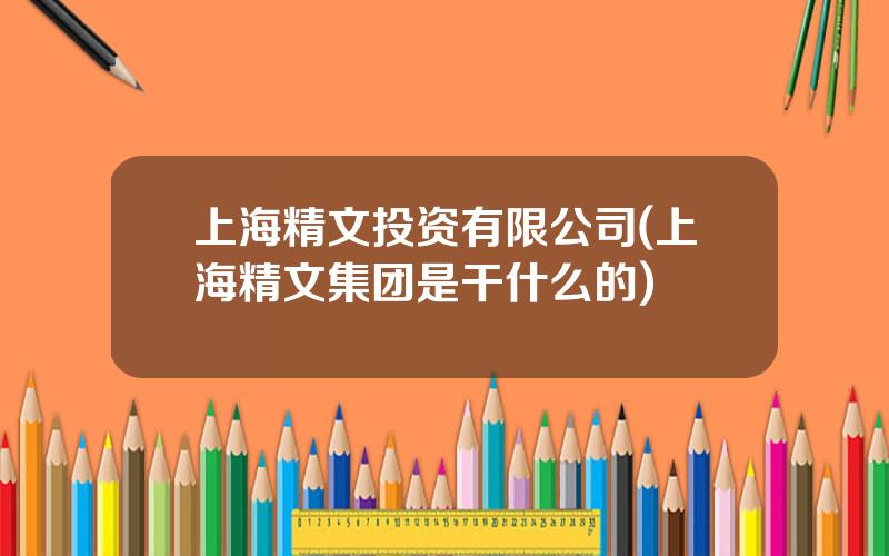 上海精文投资有限公司(上海精文集团是干什么的)