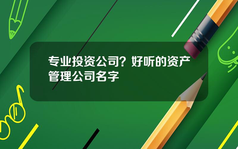 专业投资公司？好听的资产管理公司名字