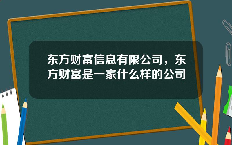 东方财富信息有限公司，东方财富是一家什么样的公司