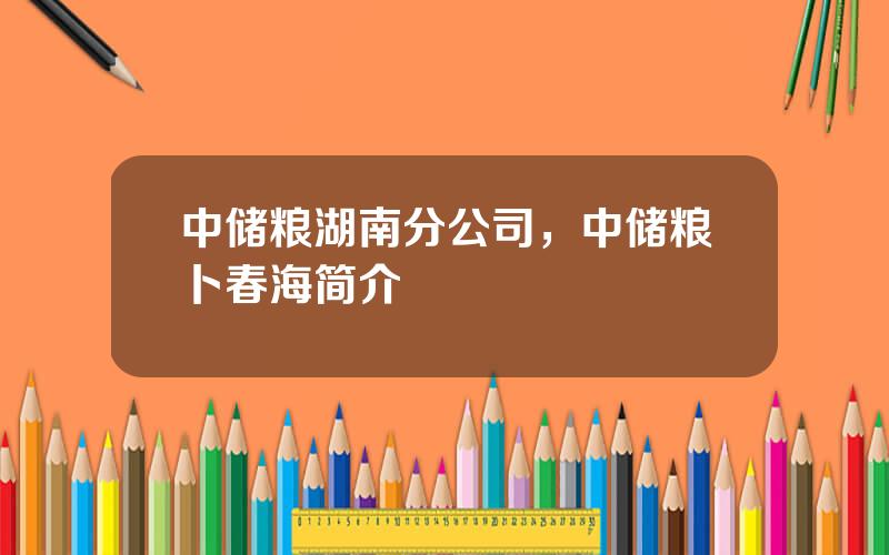 中储粮湖南分公司，中储粮卜春海简介