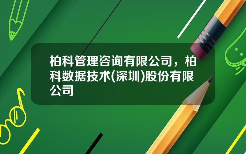 柏科管理咨询有限公司，柏科数据技术(深圳)股份有限公司